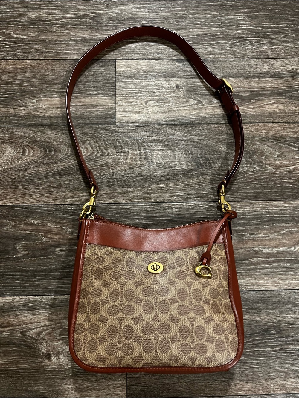 Coach Chaise Signature Canvas Shoulder Crossbody Bag in Brown and Chestnut Tan